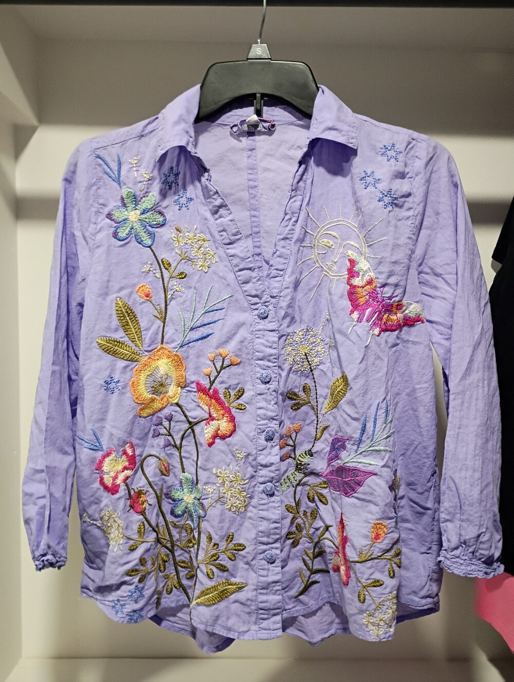 Johnny Was Workshop Embroidered Cotton Button Up Blouse